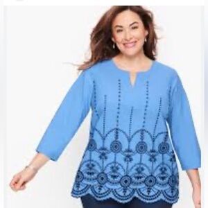TALBOTS / Eyelet Scallop Hem Tunic 3/4 Sleeve Size S